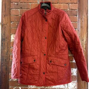 Barbour Cavalry Polarquilt Quilted Jacket Sz 14 Chore Coat Red Rust Orange